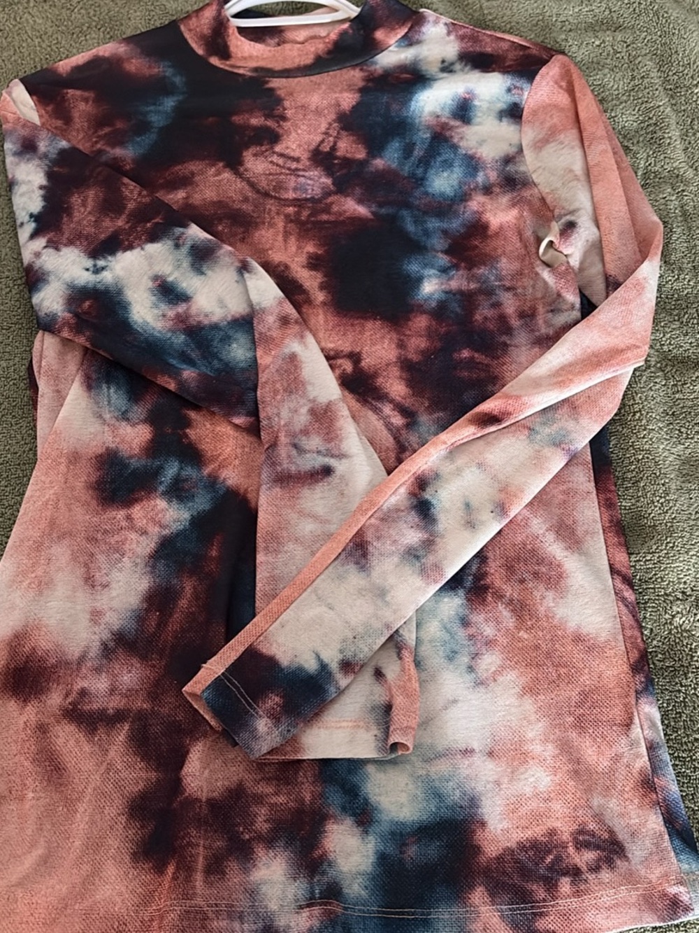 Bardot Pink Blue Tie-Dye Mock Neck Long Sleeve Top